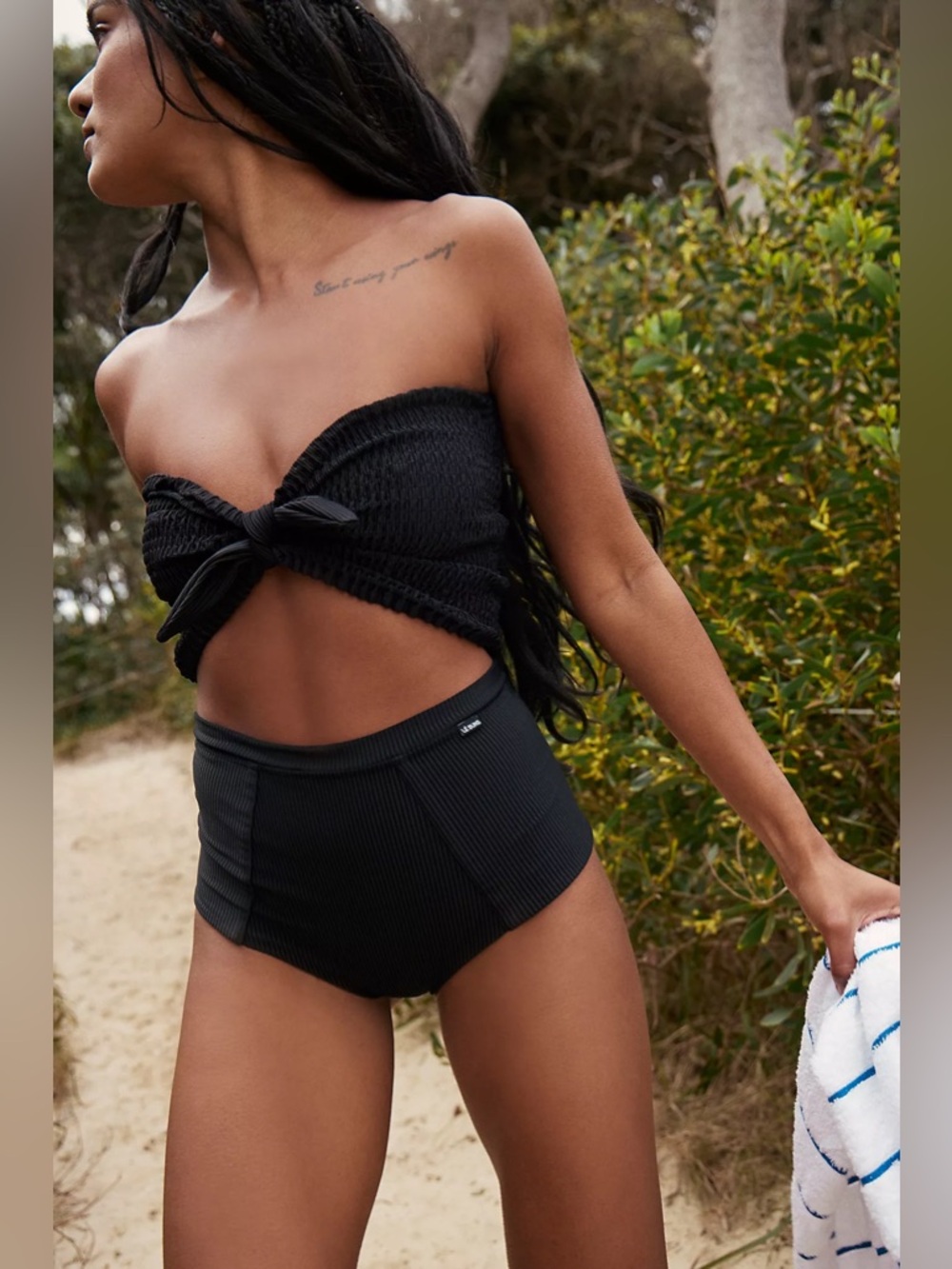 NWOT Le Buns Easton Bikini Top multi way black smocked size 6 Free People